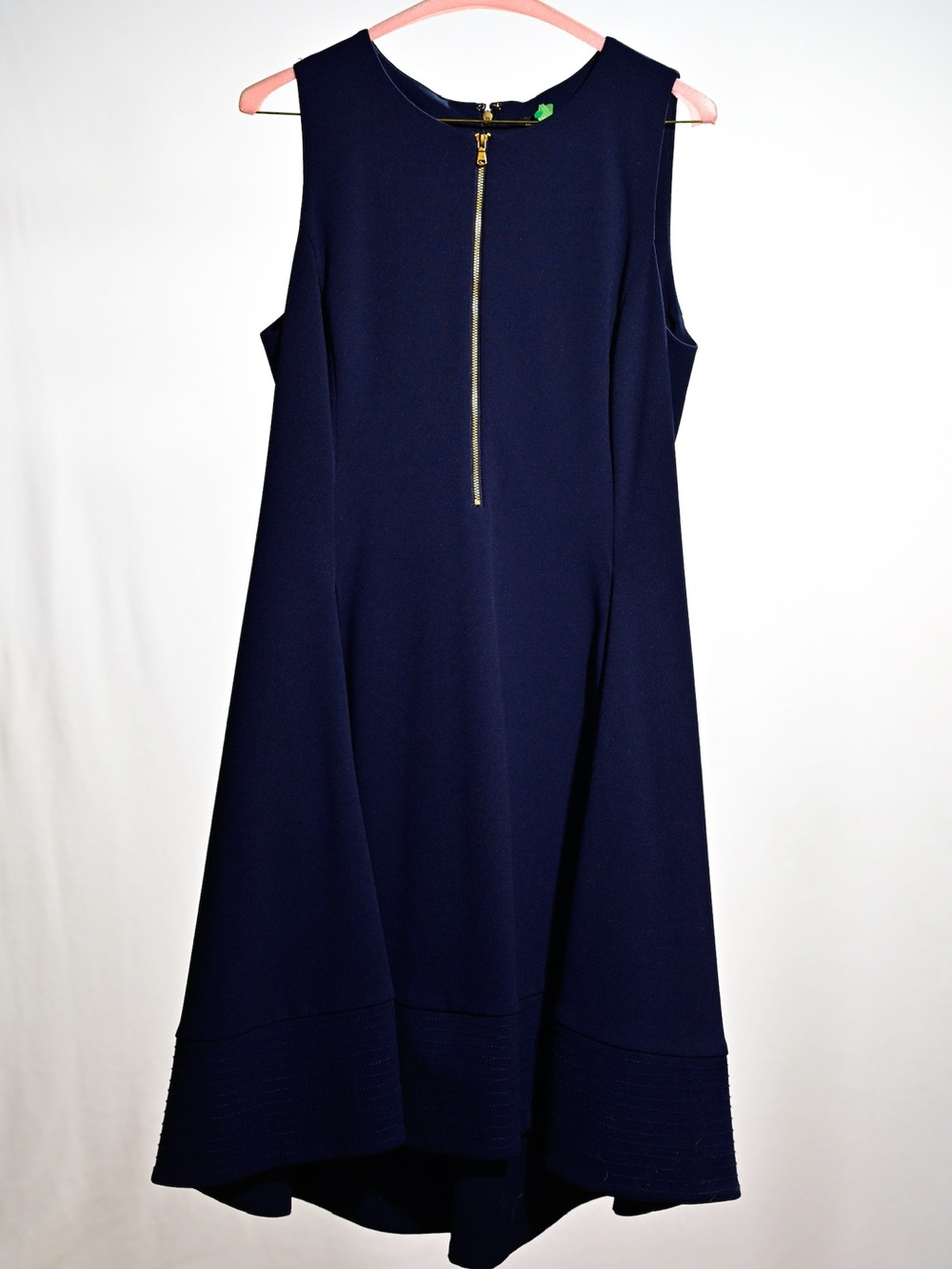 Sleeveless Navy A-Line Dress with Front Zip